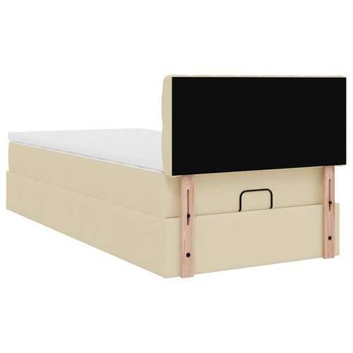 Otomanski krevet s madracem i LED krem 90x200 cm tkanine - Krema 90 x 200 cm Dizajn s gumbima Cijena