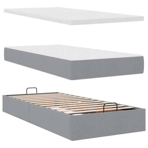 Otomanski krevet s madracem svijetlosivi 100x200 cm tkanine - Svjetlosiva 100 x 200 cm Dizajn s gumbima Cijena