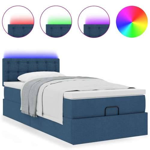 Otomanski krevet s madracem i LED plavi 90x200 cm tkanine - Plava 90 x 200 cm gumbi Cijena