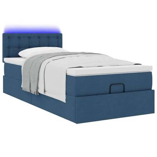Otomanski krevet s madracem i LED plavi 90x200 cm tkanine - Plava 90 x 200 cm gumbi Cijena