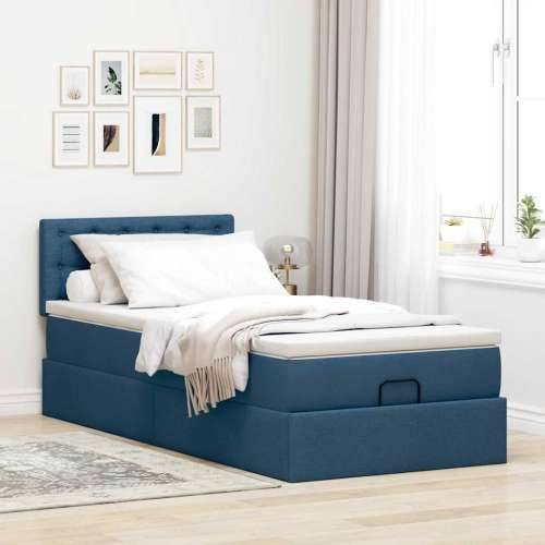 Otomanski krevet s madracem i LED plavi 90x200 cm tkanine - Plava 90 x 200 cm gumbi Cijena