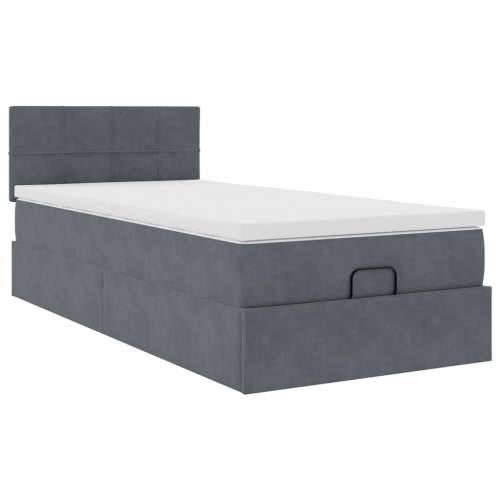 Otomanski okvir kreveta s madraca tamnosivi 80x200cm baršunasti - Tamno siva 80 x 200 cm Blok s kvadratima Cijena