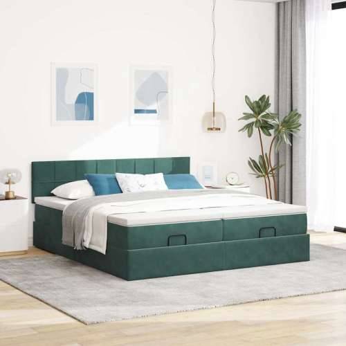 Okvir kreveta s madracima tamnozeleni 200x200cm baršunasti - Tamnozelena 200 x 200 cm Blok s kvadratima Cijena