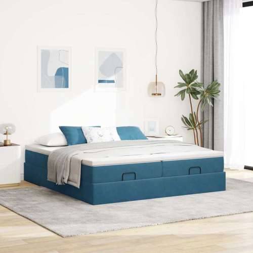 Otomanski okvir kreveta s madracima plavi 180x200cm baršunasti - Tamno plava 180 x 200 cm Cijena