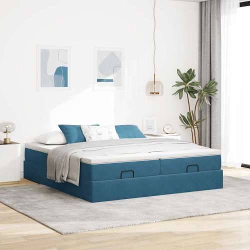 Otomanski okvir kreveta s madracima plavi 200x200cm baršunasti - Tamno plava 200 x 200 cm Cijena