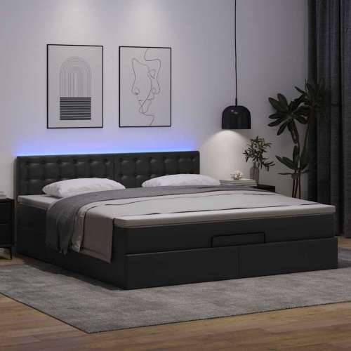 Otomanski krevet s madracima i LED crni 160x200cm umjetna koža - Crna 160 x 200 cm Cijena