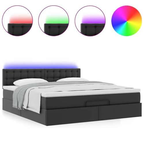 Otomanski krevet s madracima i LED crni 160x200cm umjetna koža - Crna 160 x 200 cm Cijena