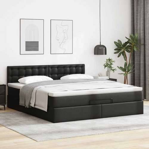 Otomanski krevet s madracima i LED crni 160x200cm umjetna koža - Crna 160 x 200 cm Cijena