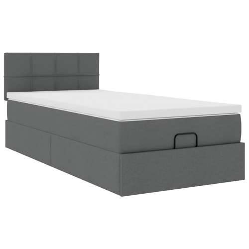 Otomanski krevet s madracem i LED tamnosivi 80x200cm tkanina - Tamno siva 80 x 200 cm Blok s kvadratima Cijena