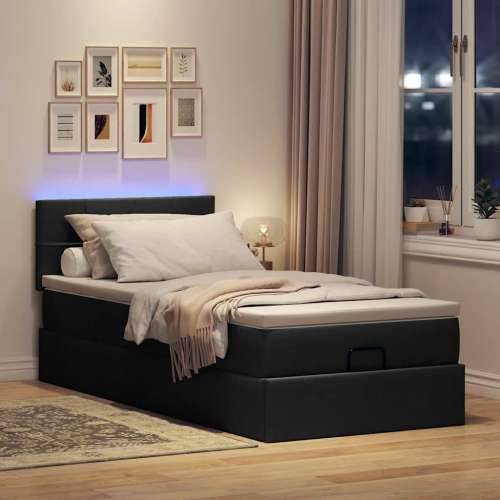 Otomanski okvir kreveta s madraca crni 90x190cm od tkanine - Crna 90 x 190 cm Blok s kvadratima Cijena