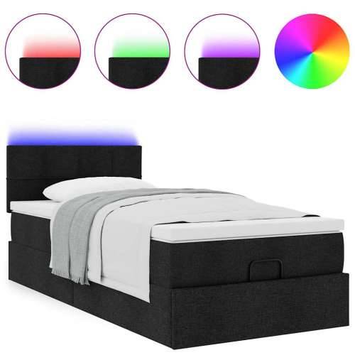 Otomanski okvir kreveta s madraca crni 90x190cm od tkanine - Crna 90 x 190 cm Blok s kvadratima Cijena