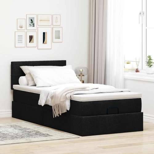 Otomanski okvir kreveta s madraca crni 90x190cm od tkanine - Crna 90 x 190 cm Blok s kvadratima Cijena