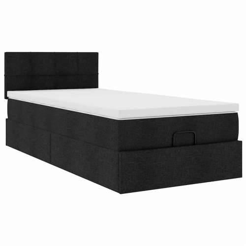 Otomanski okvir kreveta s madraca crni 90x190cm od tkanine - Crna 90 x 190 cm Blok s kvadratima Cijena
