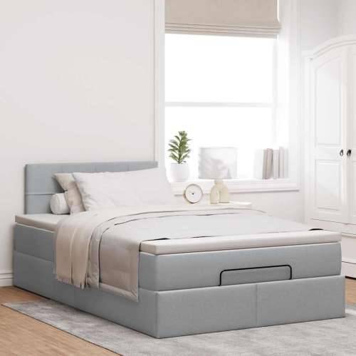 Otomanski krevet s madracem svjetlosivi 120x190 cm tkanine - Svjetlosiva 120 x 190 cm Blok s kvadratima Cijena