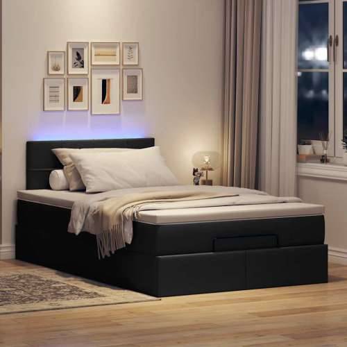 Otomanski krevet madracem i LED crna 120x190 cm tkanina - Crna 120 x 190 cm Blok s kvadratima Cijena