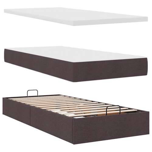 Otomanski krevet s madracem i LED tamnosmeđi 90x200 cm tkanine - Tamno smeđa 90 x 200 cm Dizajn s gumbima Cijena