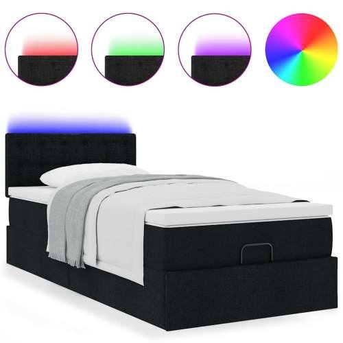Otomanski krevet s madracem i LED crna 80x200cm tkanina - Crna 80 x 200 cm gumbi Cijena