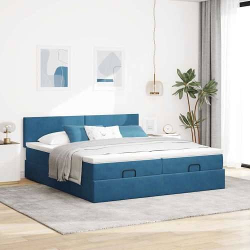 Otomanski okvir kreveta s madracima plavi 200x200cm baršunasti - Tamno plava 200 x 200 cm Gladak dizajn Cijena
