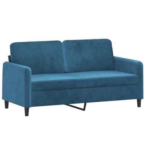 3-dijelni set sofa s jastucima plavi baršunasti - Plava s jastucima i tabureom Cijena