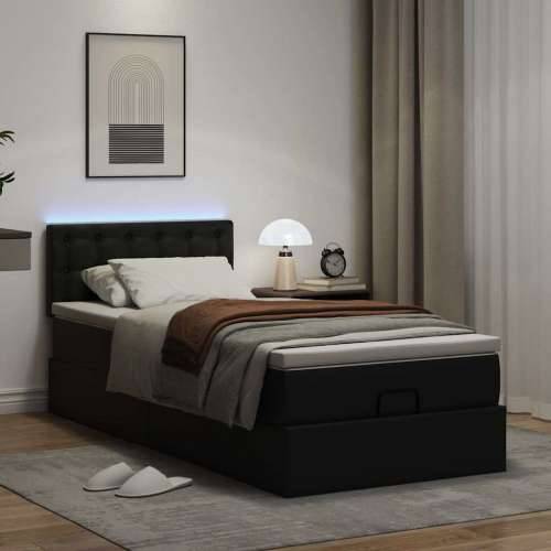 Otomanski okvir kreveta s madracem crni 90x190 cm umjetna koža - Crna 90 x 190 cm Cijena