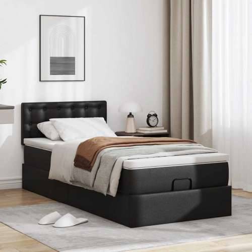 Otomanski okvir kreveta s madracem crni 90x190 cm umjetna koža - Crna 90 x 190 cm Cijena