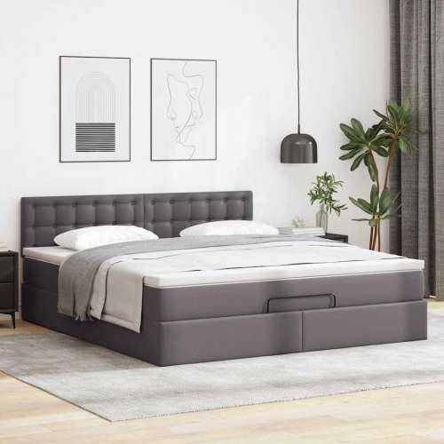 Otomanski krevet s madracima i LED sivi 160x200cm umjetna koža - Siva 160 x 200 cm Cijena