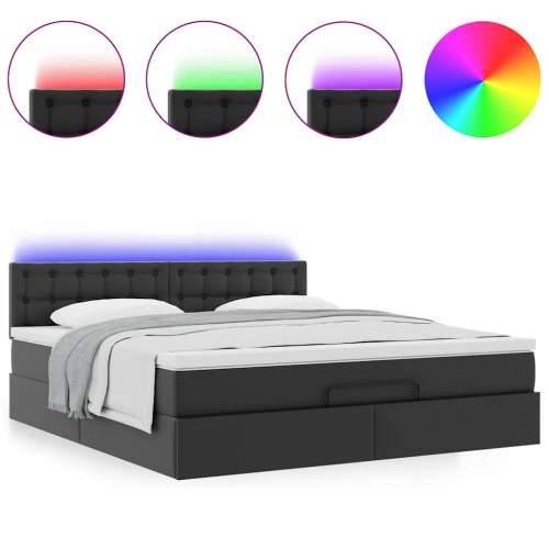 Otomanski krevet s madracima i LED crni 180x200 cm umjetna koža - Crna 180 x 200 cm Cijena