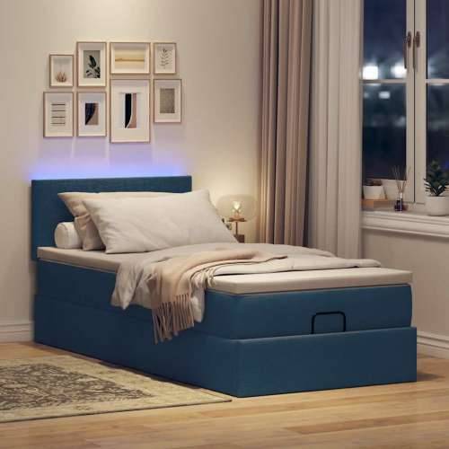 Otomanski krevet s madracem i LED plavi 90x200 cm tkanine - Plava 90 x 200 cm Gladak dizajn Cijena
