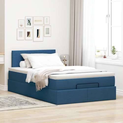 Otomanski krevet s madracem i LED plavi 120x200 cm tkanine - Plava 120 x 200 cm Gladak dizajn Cijena