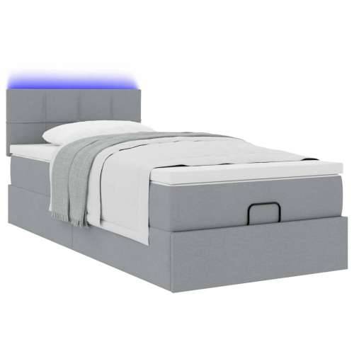 Otomanski krevet s madracem&LED svijetlosivi 90x200 cm tkanine - Svjetlosiva 90 x 200 cm Blok s kvadratima Cijena