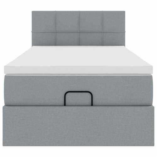 Otomanski krevet s madracem&LED svijetlosivi 90x200 cm tkanine - Svjetlosiva 90 x 200 cm Blok s kvadratima Cijena