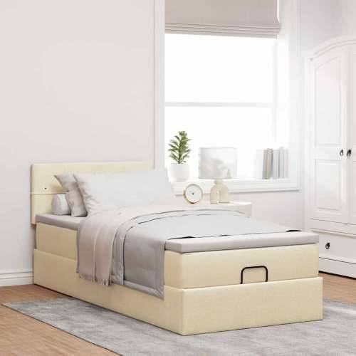 Otomanski krevet s madracem krem 100x200 cm tkanine - Krema 100 x 200 cm Blok s kvadratima Cijena
