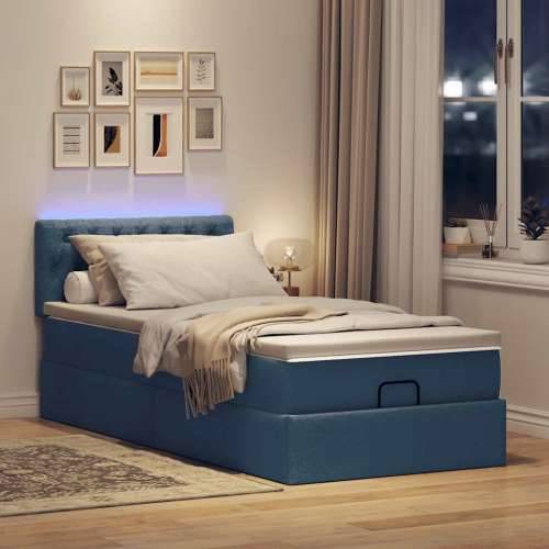 Otomanski krevet s madracem i LED plavi 90x200 cm tkanine - Plava 90 x 200 cm Dizajn s gumbima Cijena
