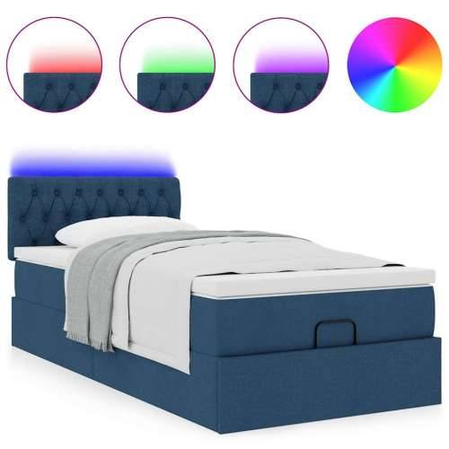 Otomanski krevet s madracem i LED plavi 90x200 cm tkanine - Plava 90 x 200 cm Dizajn s gumbima Cijena