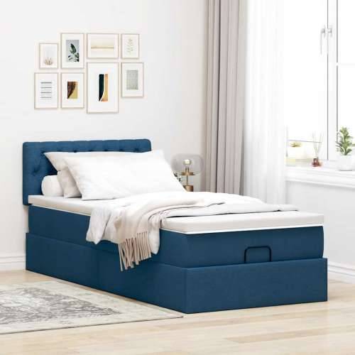 Otomanski krevet s madracem i LED plavi 90x200 cm tkanine - Plava 90 x 200 cm Dizajn s gumbima Cijena