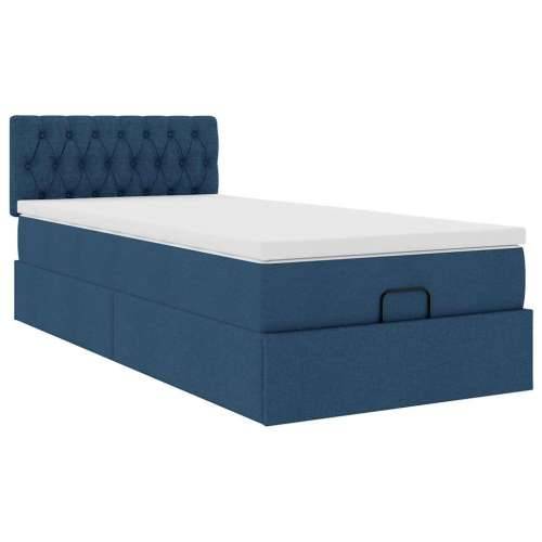 Otomanski krevet s madracem i LED plavi 90x200 cm tkanine - Plava 90 x 200 cm Dizajn s gumbima Cijena