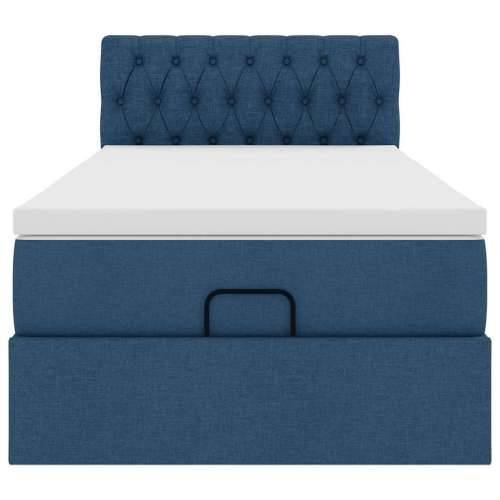 Otomanski krevet s madracem i LED plavi 90x200 cm tkanine - Plava 90 x 200 cm Dizajn s gumbima Cijena