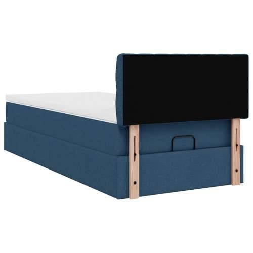 Otomanski krevet s madracem i LED plavi 90x200 cm tkanine - Plava 90 x 200 cm Dizajn s gumbima Cijena