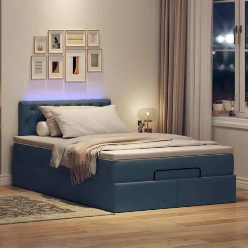 Otomanski krevet s madracem i LED plavi 120x200 cm tkanine - Plava 120 x 200 cm Dizajn s gumbima Cijena