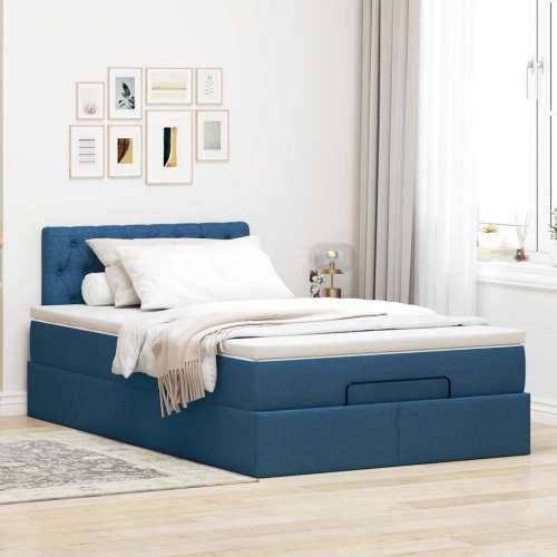 Otomanski krevet s madracem i LED plavi 120x200 cm tkanine - Plava 120 x 200 cm Dizajn s gumbima Cijena