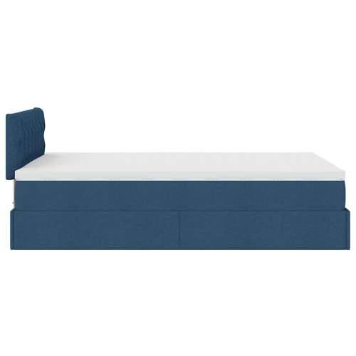 Otomanski krevet s madracem i LED plavi 120x200 cm tkanine - Plava 120 x 200 cm Dizajn s gumbima Cijena