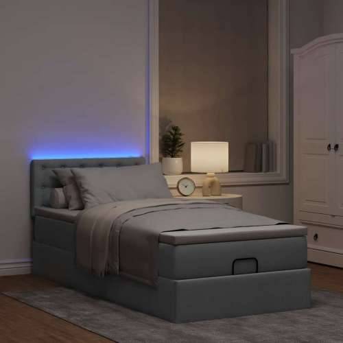 Otomanski krevet s madracem&LED svijetlosivi 90x200 cm tkanine - Svjetlosiva 90 x 200 cm gumbi Cijena