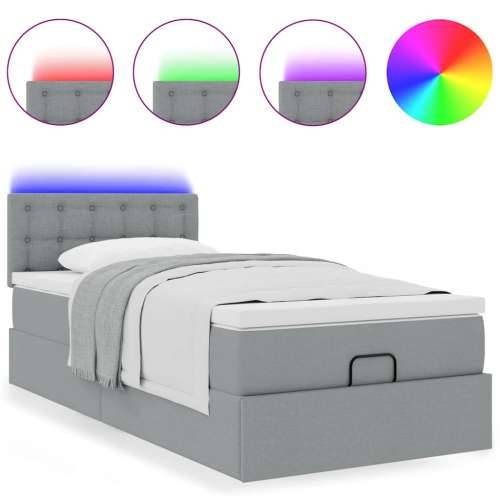 Otomanski krevet s madracem&LED svijetlosivi 90x200 cm tkanine - Svjetlosiva 90 x 200 cm gumbi Cijena