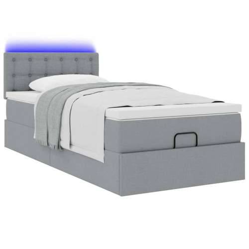 Otomanski krevet s madracem&LED svijetlosivi 90x200 cm tkanine - Svjetlosiva 90 x 200 cm gumbi Cijena