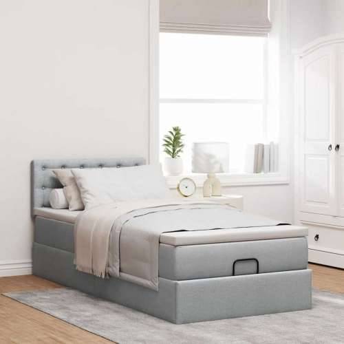 Otomanski krevet s madracem&LED svijetlosivi 90x200 cm tkanine - Svjetlosiva 90 x 200 cm gumbi Cijena