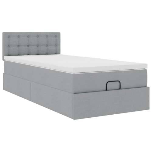 Otomanski krevet s madracem&LED svijetlosivi 90x200 cm tkanine - Svjetlosiva 90 x 200 cm gumbi Cijena