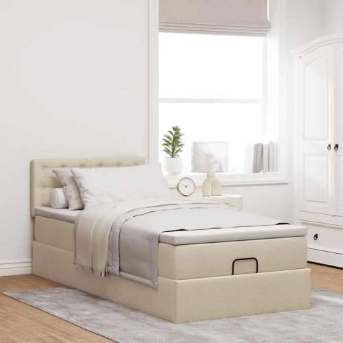 Otomanski krevet s madracem krem 100x200 cm tkanine - Krema 100 x 200 cm gumbi Cijena