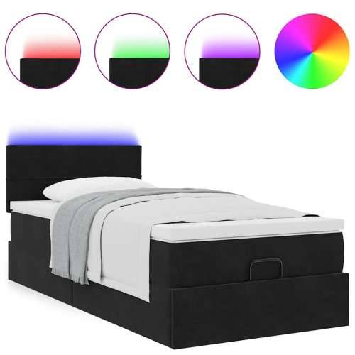 Otomanski krevet s madracem i LED crna 80x200cm baršun - Crna 80 x 200 cm Blok s kvadratima Cijena
