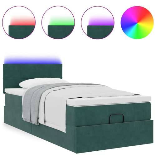 Otomanski krevet s madracem i LED tamnozeleni 90x200 cm baršun - Tamnozelena 90 x 200 cm Blok s kvadratima Cijena
