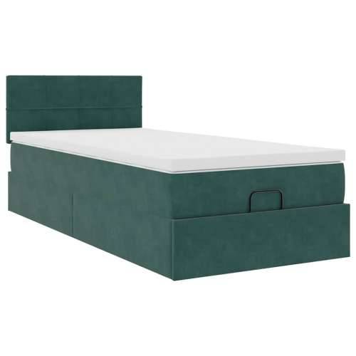 Otomanski krevet s madracem i LED tamnozeleni 90x200 cm baršun - Tamnozelena 90 x 200 cm Blok s kvadratima Cijena
